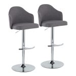 Ahoy Grey Fabric Chrome Contemporary Adjustable Barstools (Set of 2)