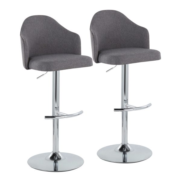 Ahoy Grey Fabric Chrome Contemporary Adjustable Barstools Set of 2 4