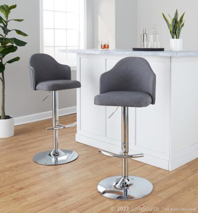 Ahoy Grey Fabric Chrome Contemporary Adjustable Barstools (Set of 2)