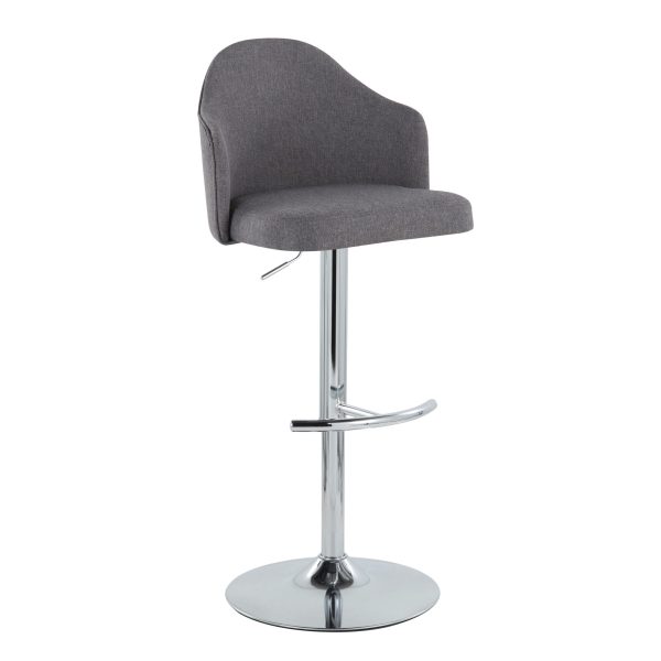 Ahoy Grey Fabric Chrome Contemporary Adjustable Barstools Set of 2 5