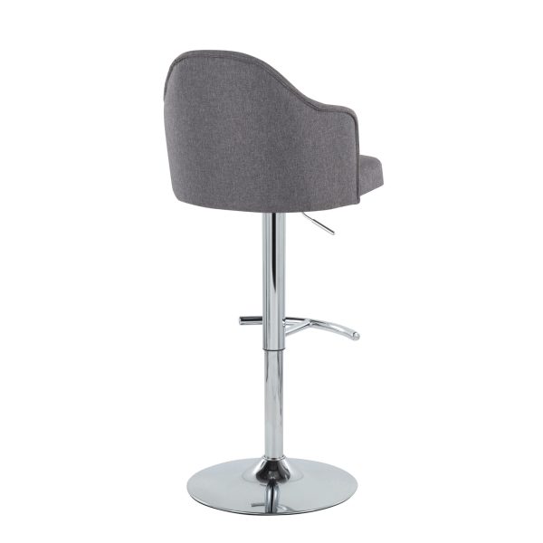 Ahoy Grey Fabric Chrome Contemporary Adjustable Barstools Set of 2 7