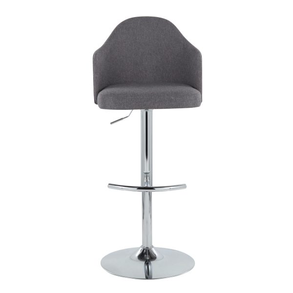 Ahoy Grey Fabric Chrome Contemporary Adjustable Barstools Set of 2 9