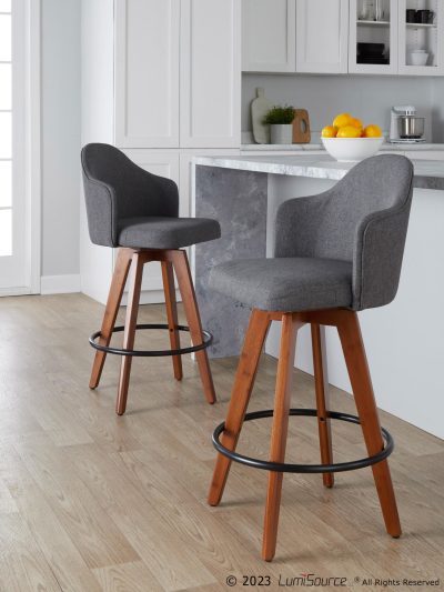 Ahoy Grey Fabric Walnut Contemporary Counter Stools (Set of 2)