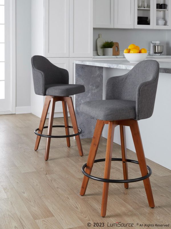 Ahoy Grey Fabric Walnut Contemporary Counter Stools Set of 2
