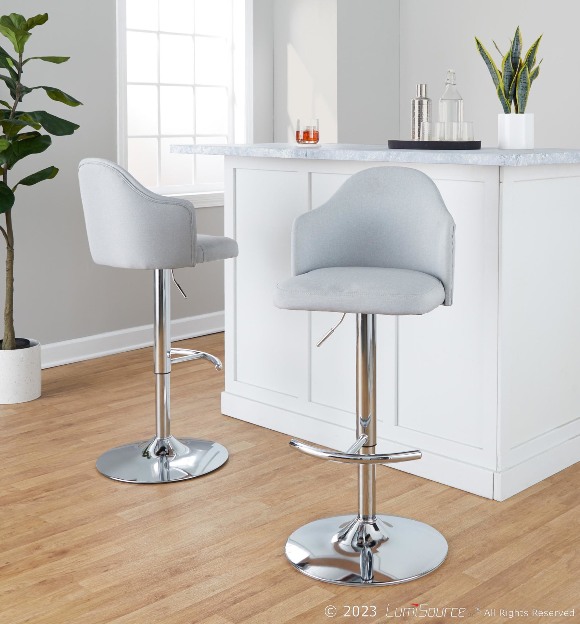 Ahoy Light Grey Contemporary Swivel Adjustable Barstools (Set of 2) 2 Ahoy Light Grey Contemporary Swivel Adjustable Barstools (Set of 2) - Image 2