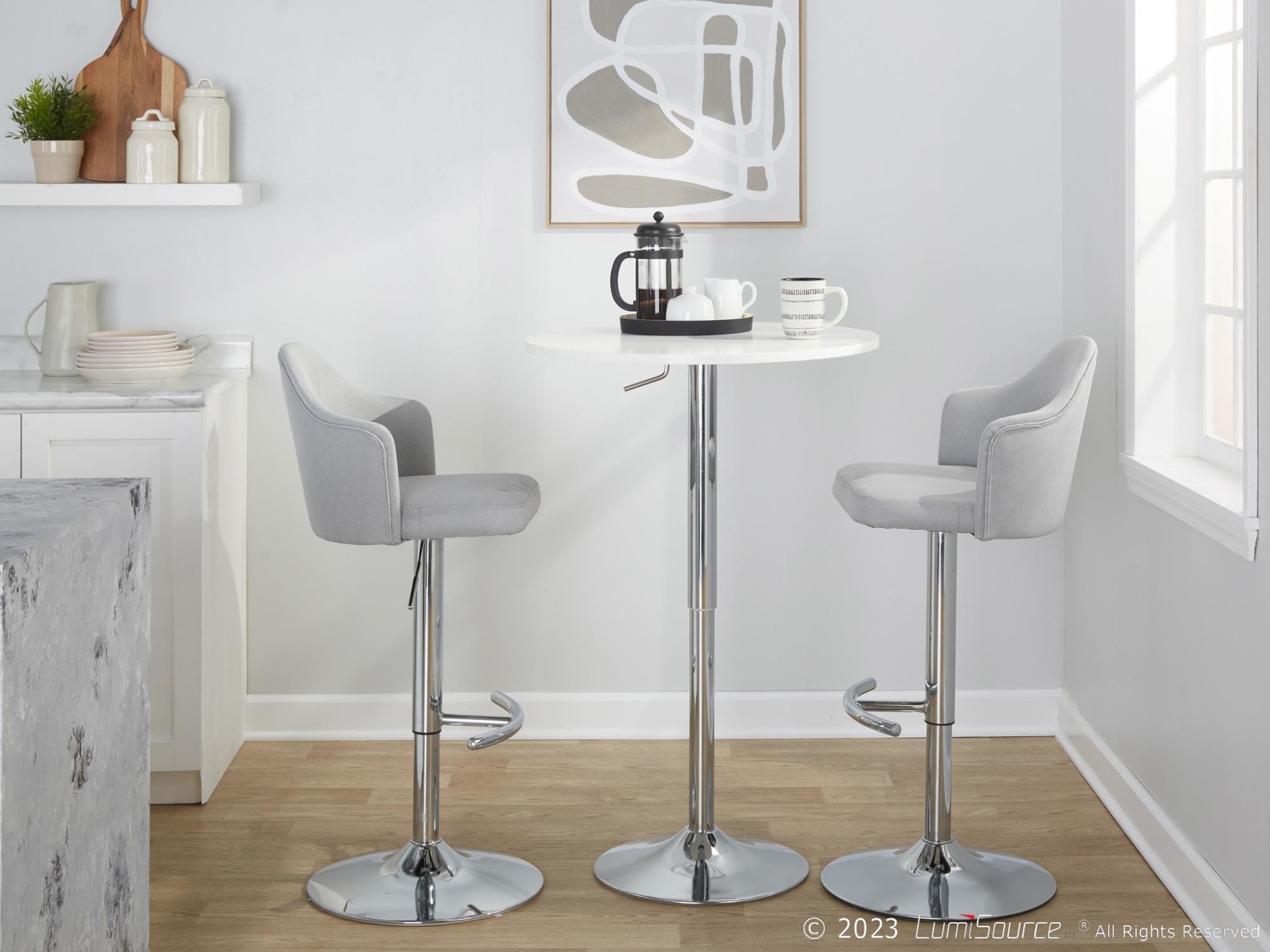 Ahoy Light Grey Contemporary Swivel Adjustable Barstools (Set of 2) 3 Ahoy Light Grey Contemporary Swivel Adjustable Barstools (Set of 2) - Image 3