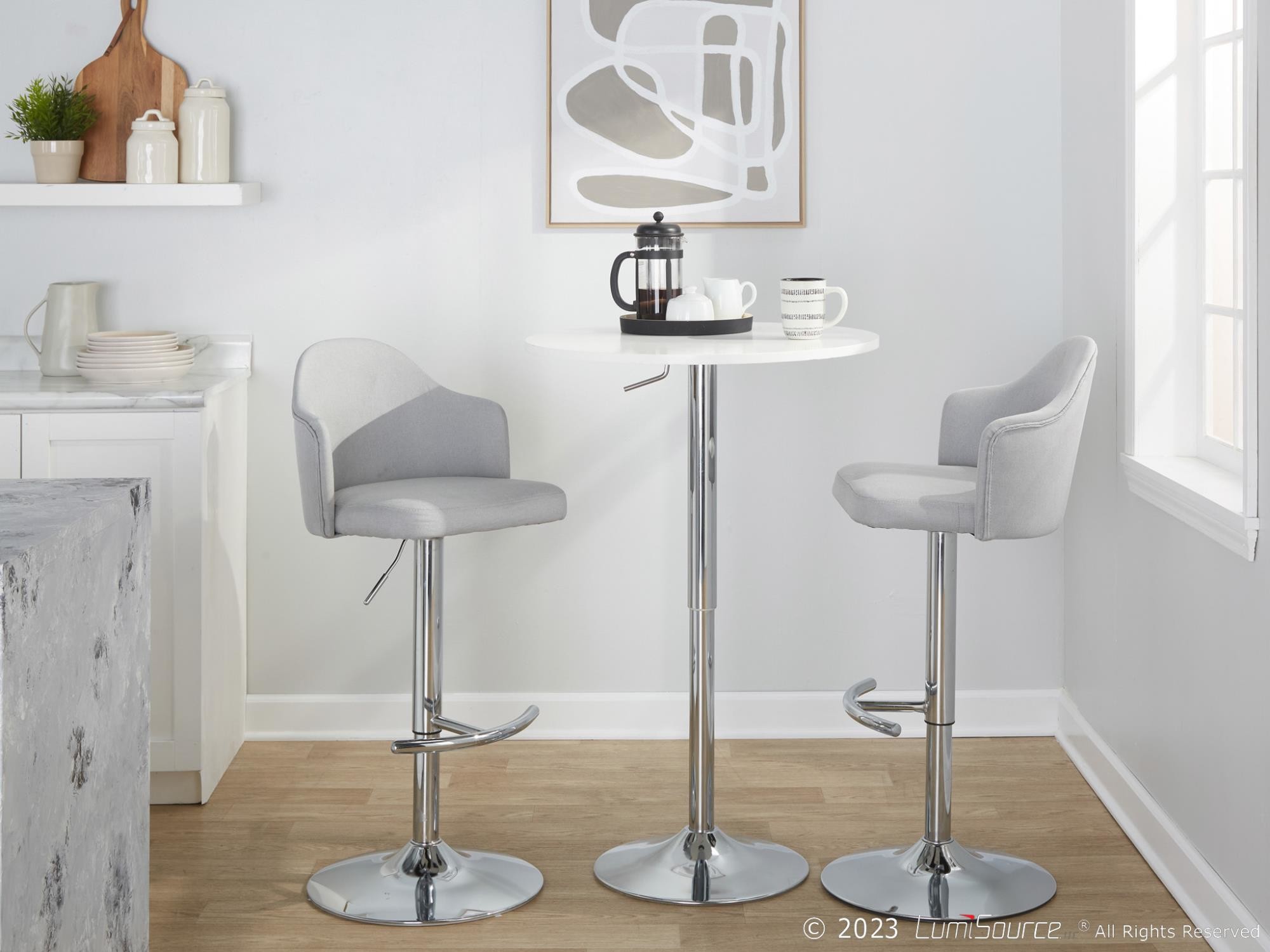 Ahoy Light Grey Contemporary Swivel Adjustable Barstools (Set of 2) 4 Ahoy Light Grey Contemporary Swivel Adjustable Barstools (Set of 2) - Image 4