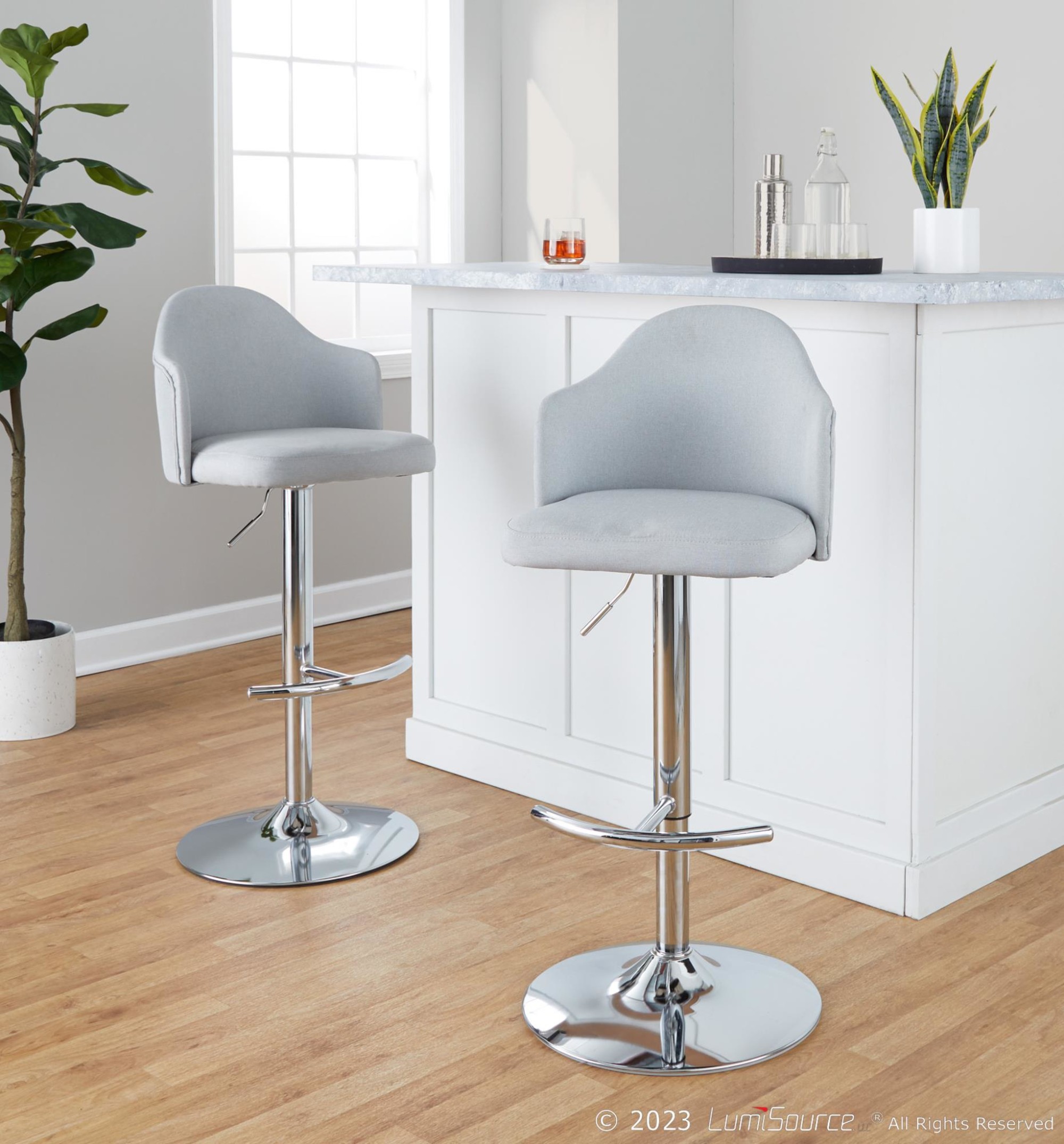 Ahoy Light Grey Contemporary Swivel Adjustable Barstools (Set of 2) 1 Ahoy Light Grey Contemporary Swivel Adjustable Barstools (Set of 2)