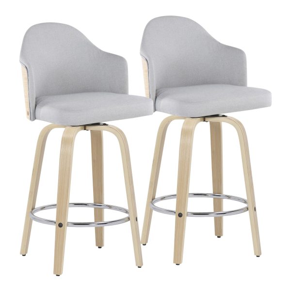 Ahoy Light Grey Fabric Bamboo Contemporary Counter Stools Set of 2 1
