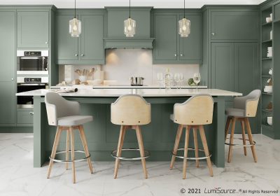 Ahoy Light Grey Fabric Bamboo Contemporary Counter Stools (Set of 2)