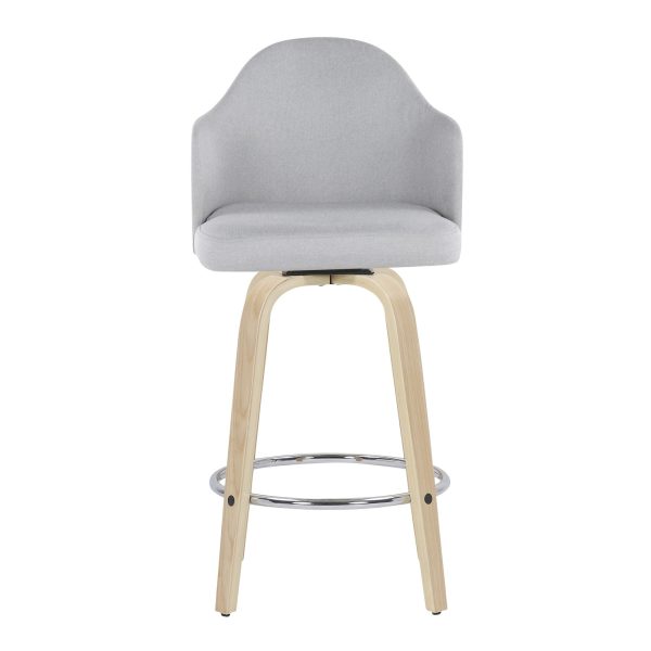 Ahoy Light Grey Fabric Bamboo Contemporary Counter Stools Set of 2 6