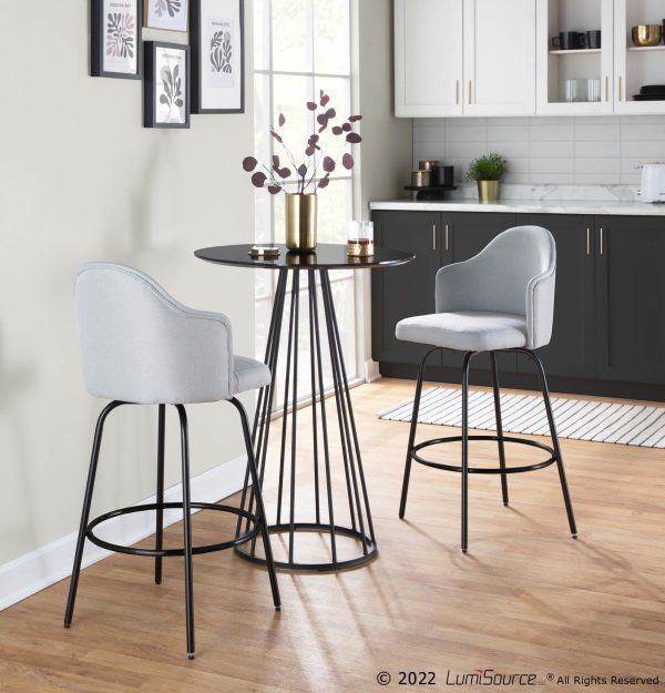 Ahoy Light Grey Fabric Black Metal Contemporary Counter Stools Set of 2 1