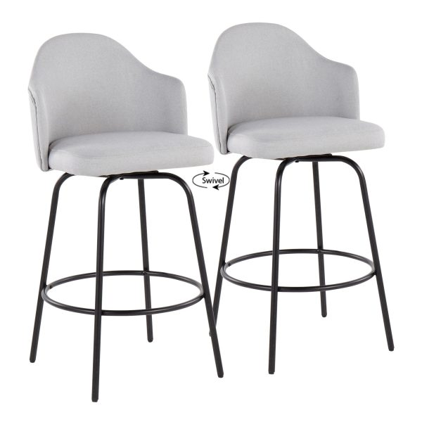 Ahoy Light Grey Fabric Black Metal Contemporary Counter Stools Set of 2 2