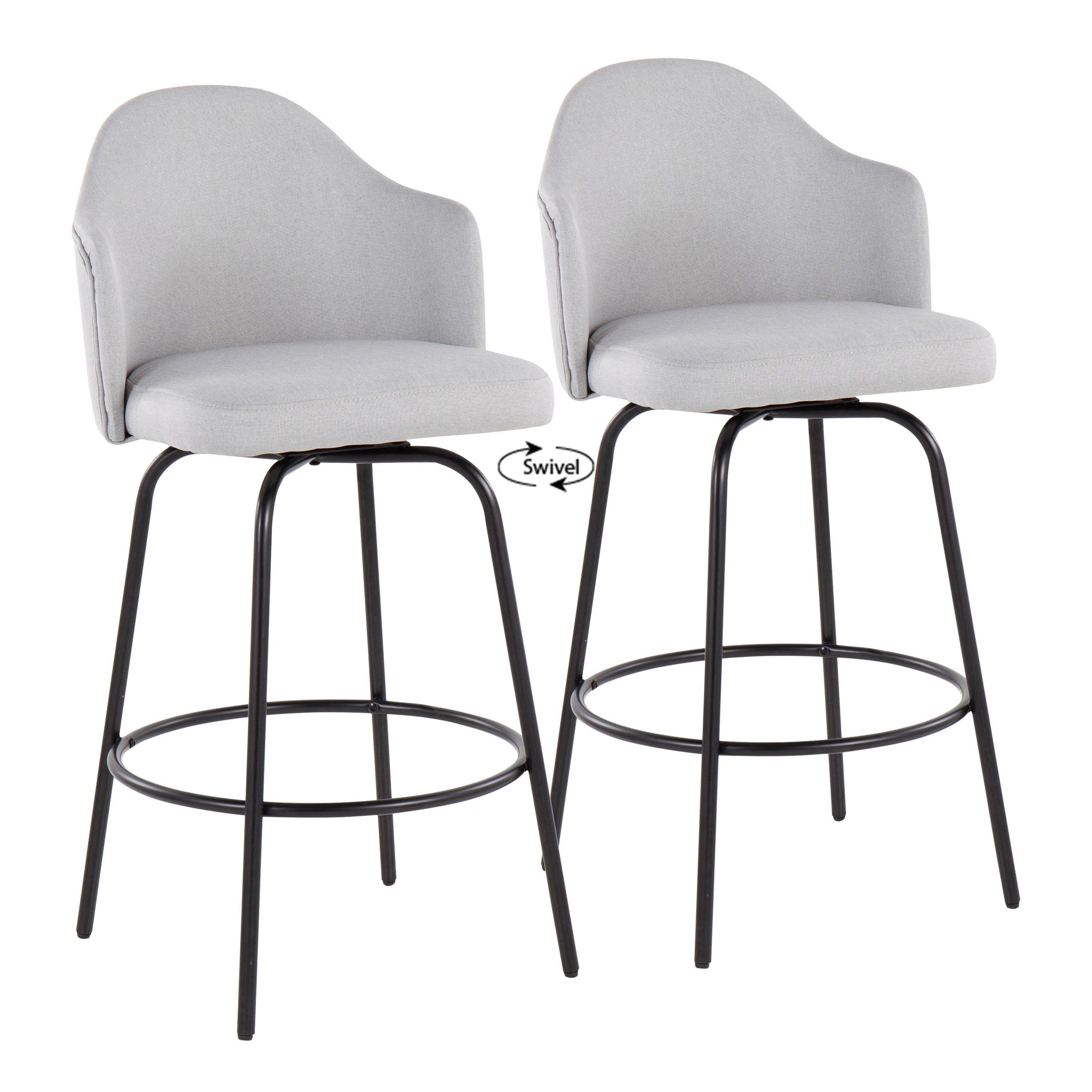 Ahoy Light Grey Fabric Black Metal Contemporary Counter Stools (Set of 2) 3 Ahoy Light Grey Fabric Black Metal Contemporary Counter Stools (Set of 2) - Image 3