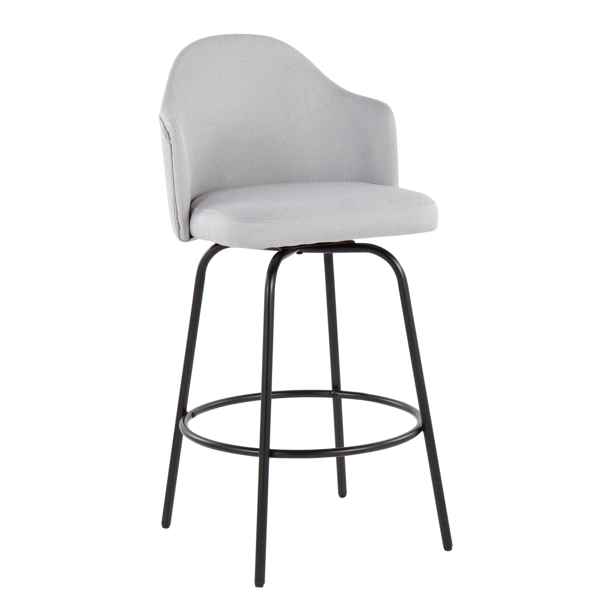 Ahoy Light Grey Fabric Black Metal Contemporary Counter Stools (Set of 2) 4 Ahoy Light Grey Fabric Black Metal Contemporary Counter Stools (Set of 2) - Image 4
