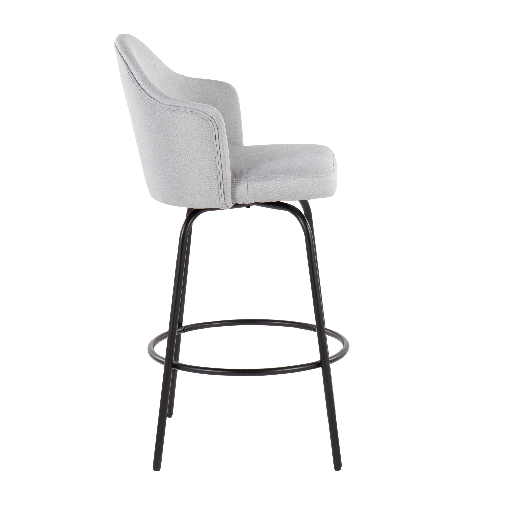 Ahoy Light Grey Fabric Black Metal Contemporary Counter Stools (Set of 2) 5 Ahoy Light Grey Fabric Black Metal Contemporary Counter Stools (Set of 2) - Image 5