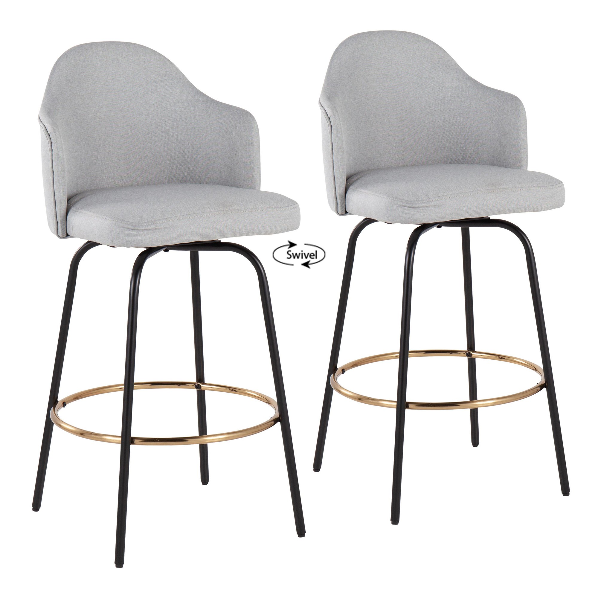 Ahoy Light Grey Fabric Contemporary Counter Stools (Set of 2) 2 Ahoy Light Grey Fabric Contemporary Counter Stools (Set of 2) - Image 2