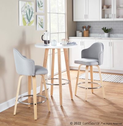 Ahoy Light Grey Fabric Mid-Century Modern Counter Stools (Set of 2)