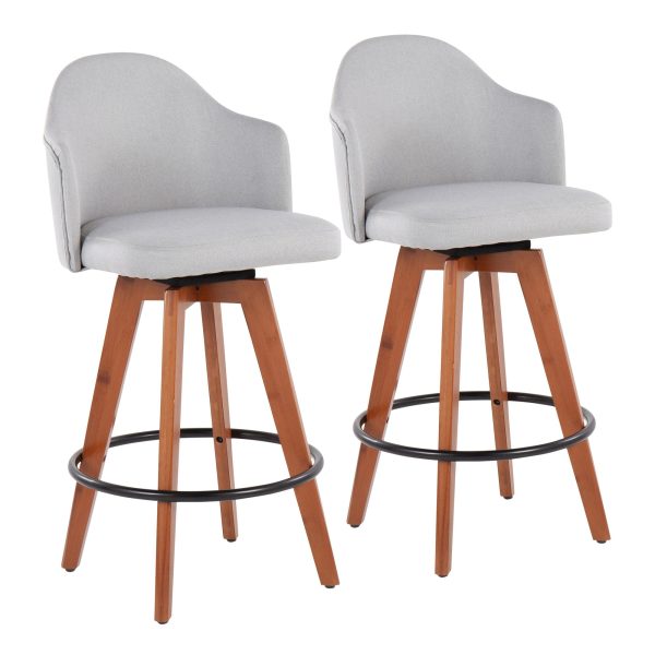 Ahoy Light Grey Fabric Walnut Bamboo Contemporary Counter Stools Set of 2 4