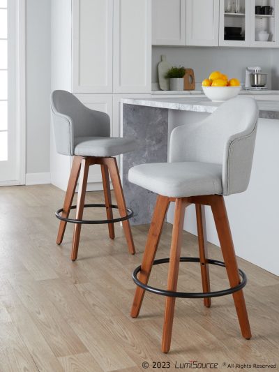 Ahoy Light Grey Fabric Walnut Bamboo Contemporary Counter Stools (Set of 2)