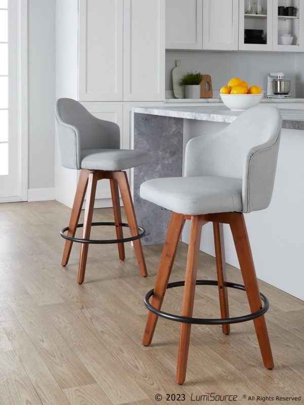Ahoy Light Grey Fabric Walnut Bamboo Contemporary Counter Stools Set of 2