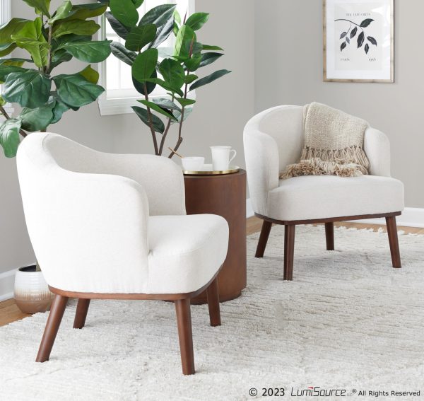 Ahoy Mid Century Modern Cream Fabric Walnut Accent Chair 1