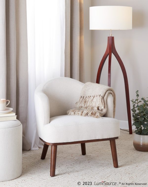 Ahoy Mid Century Modern Cream Fabric Walnut Accent Chair