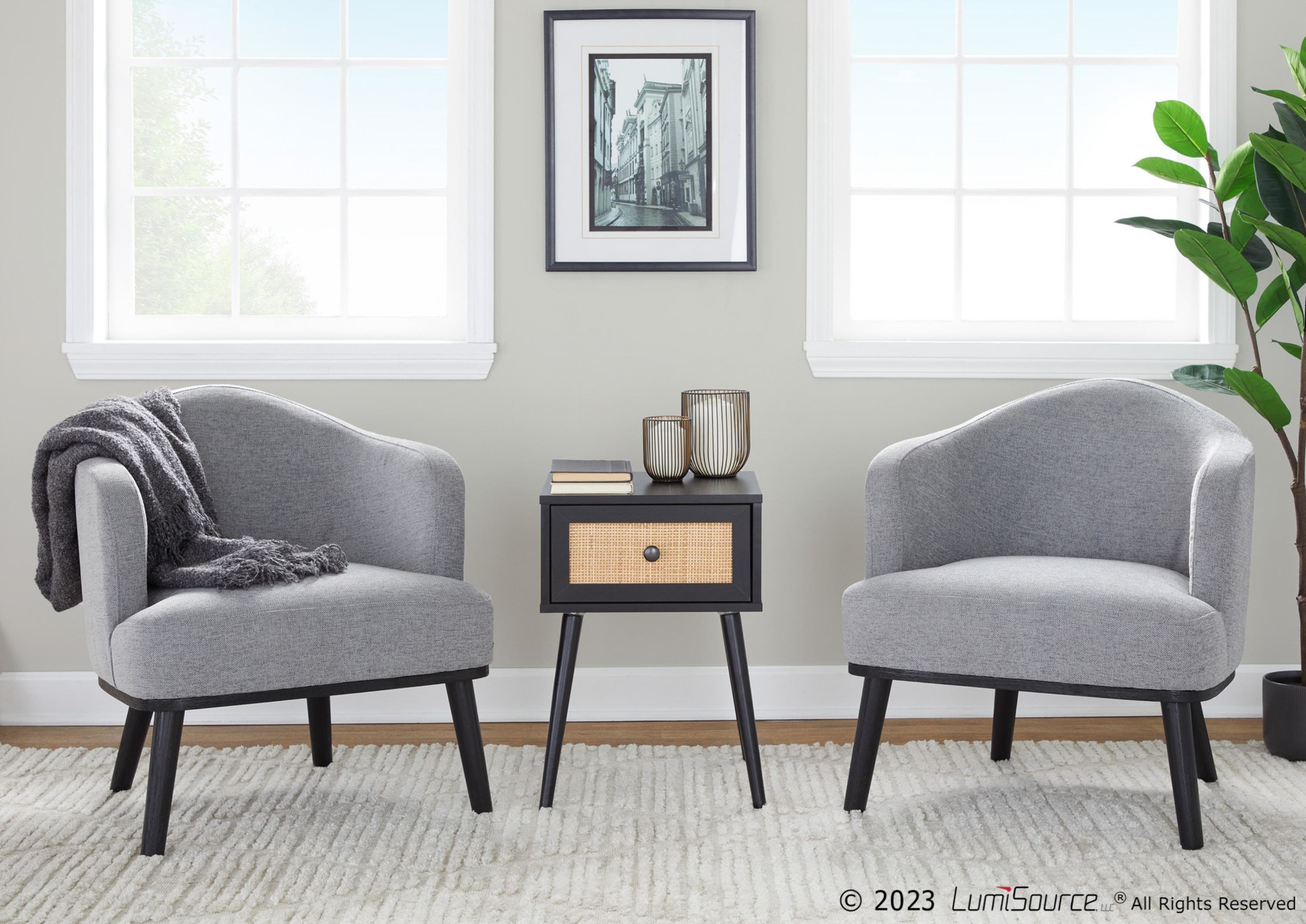 Ahoy Mid-Century Modern Grey Fabric Accent Chair Black Wood 2 Ahoy Mid-Century Modern Grey Fabric Accent Chair Black Wood - Image 2