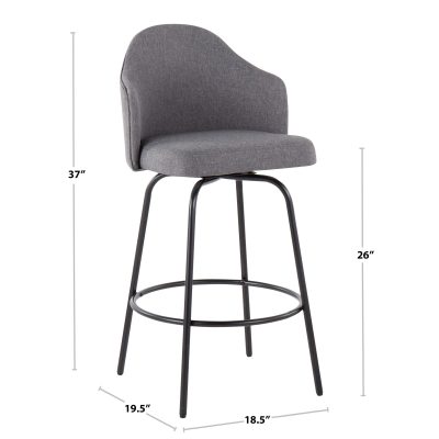 Ahoy Mid-Century Modern Walnut and Grey Fabric Counter Stool