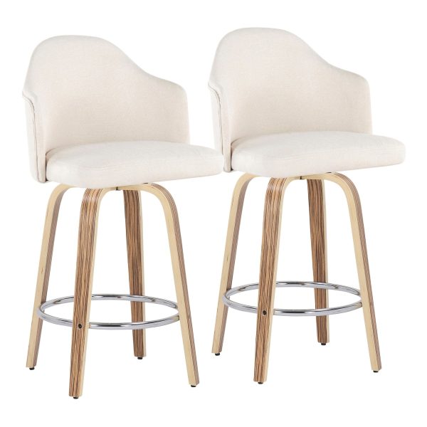 Ahoy Mid Century Modern Zebra Wood Counter Stools Set of 2 2