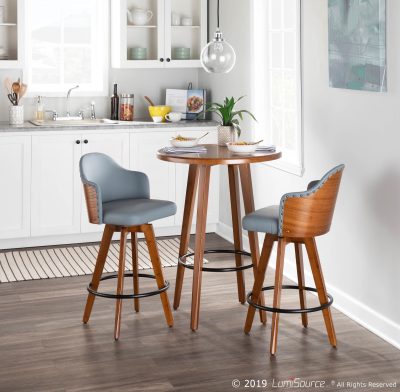 Ahoy Mid-Century Walnut and Grey Faux Leather Counter Stool