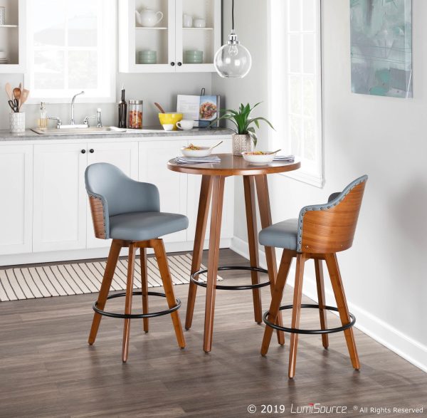 Ahoy Mid Century Walnut and Grey Faux Leather Counter Stool 10