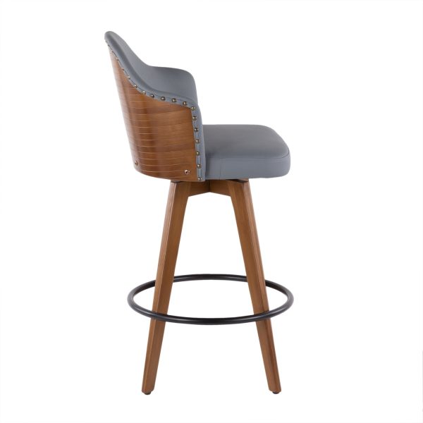 Ahoy Mid Century Walnut and Grey Faux Leather Counter Stool 4 1