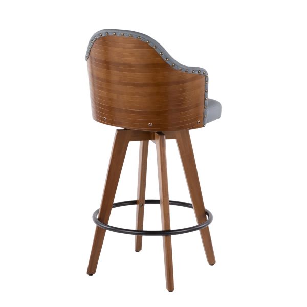 Ahoy Mid Century Walnut and Grey Faux Leather Counter Stool 5 1
