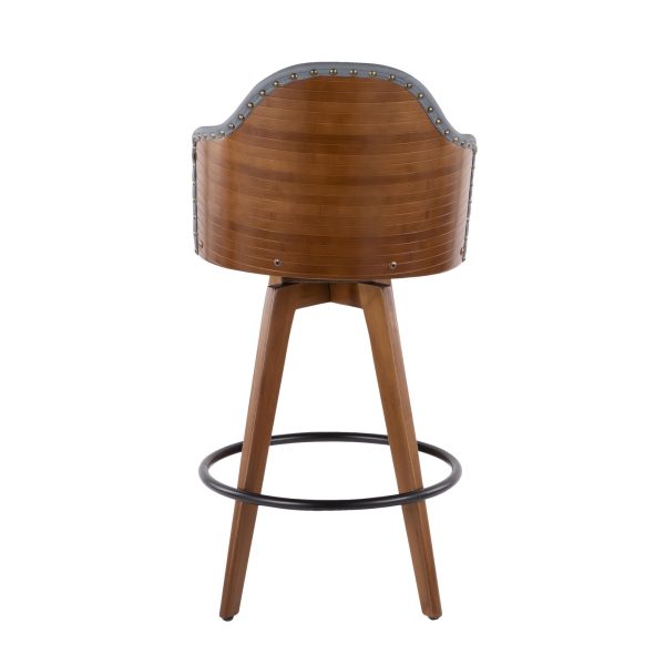 Ahoy Mid Century Walnut and Grey Faux Leather Counter Stool 6 1