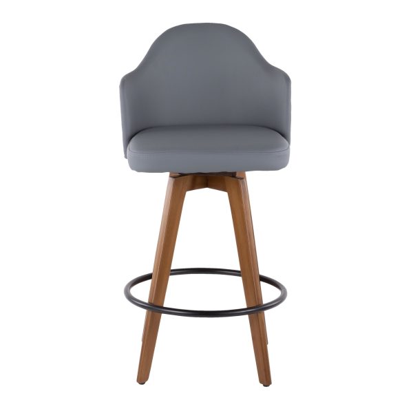 Ahoy Mid Century Walnut and Grey Faux Leather Counter Stool 7 1