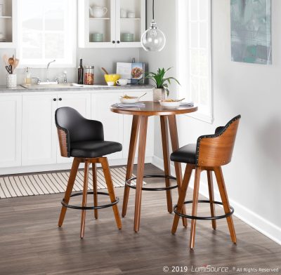 Ahoy Walnut and Black Faux Leather Mid-Century Counter Stool