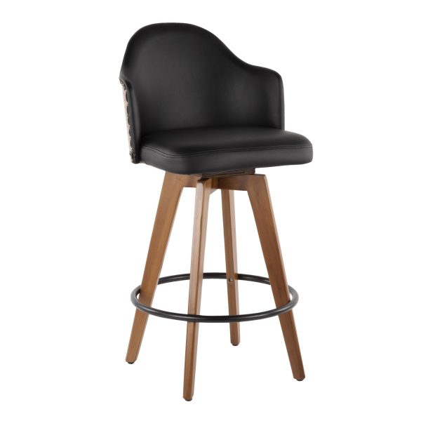 Ahoy Walnut and Black Faux Leather Mid Century Counter Stool 3 1