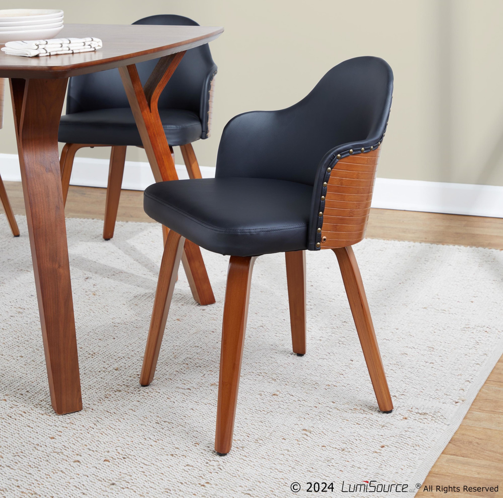 Ahoy Walnut and Black Faux Leather Mid-Century Modern Accent Chair 4 Ahoy Walnut and Black Faux Leather Mid-Century Modern Accent Chair - Image 4
