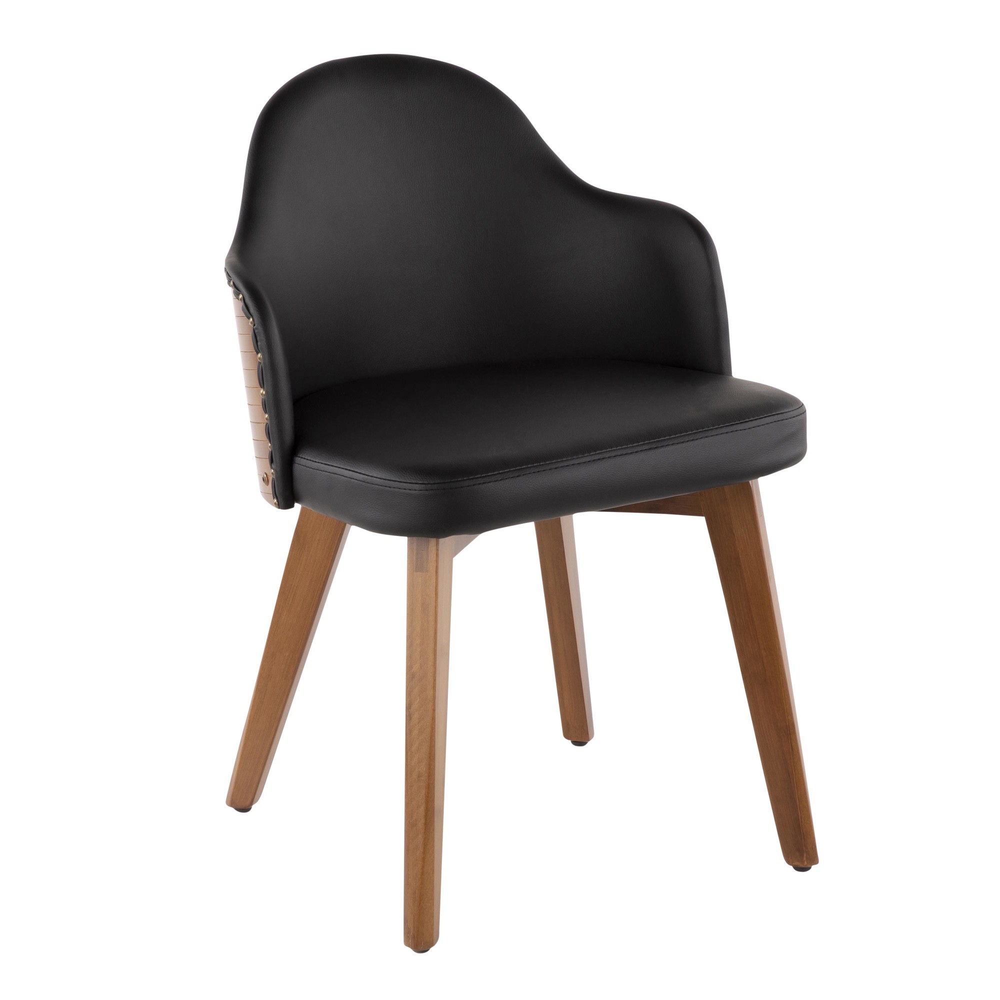 Ahoy Walnut and Black Faux Leather Mid-Century Modern Accent Chair 5 Ahoy Walnut and Black Faux Leather Mid-Century Modern Accent Chair - Image 5