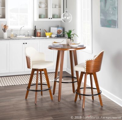 Ahoy Walnut and Cream Faux Leather Mid-Century Counter Stool