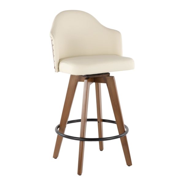 Ahoy Walnut and Cream Faux Leather Mid Century Counter Stool 3 1