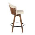 Ahoy Walnut and Cream Faux Leather Mid-Century Counter Stool