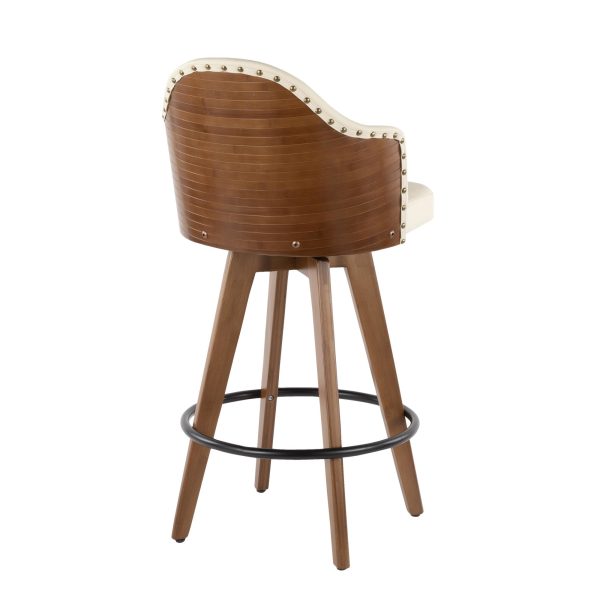 Ahoy Walnut and Cream Faux Leather Mid Century Counter Stool 5 1