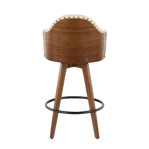 Ahoy Walnut and Cream Faux Leather Mid Century Counter Stool 6 1