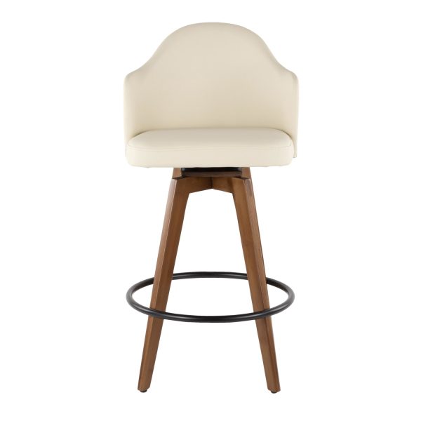 Ahoy Walnut and Cream Faux Leather Mid Century Counter Stool 7 1
