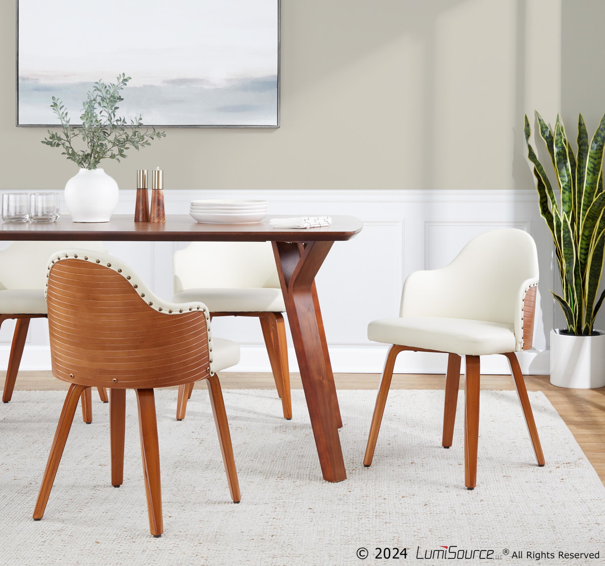 Ahoy Walnut and Cream Faux Leather Mid-Century Modern Chair 3 Ahoy Walnut and Cream Faux Leather Mid-Century Modern Chair - Image 3