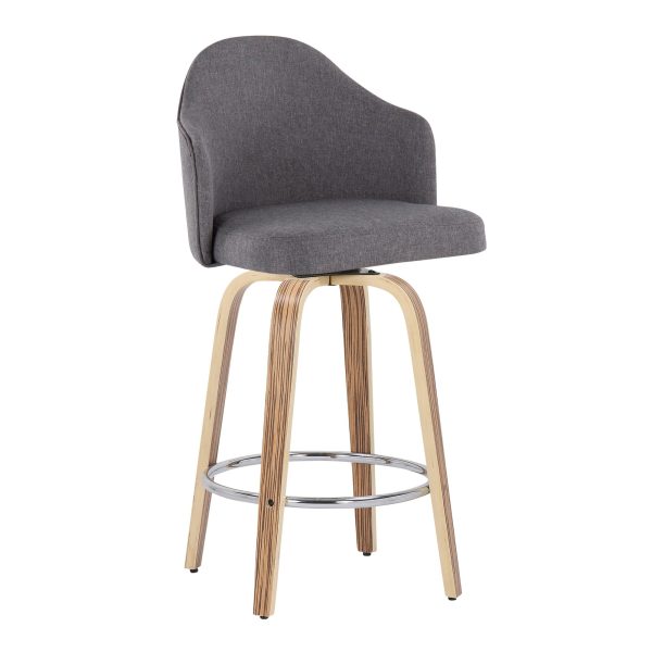 Ahoy Zebra Wood Grey Fabric Mid Century Modern Counter Stool Set of 2 3