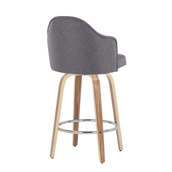Ahoy Zebra Wood Grey Fabric Mid Century Modern Counter Stool Set of 2 5