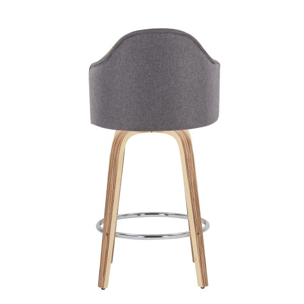 Ahoy Zebra Wood Grey Fabric Mid Century Modern Counter Stool Set of 2 6